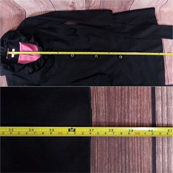 Lilly Pulitzer Size 4 Kelli Black Long Belted Trench Coat Jacket Ruffles Collar - Picture 15 of 16